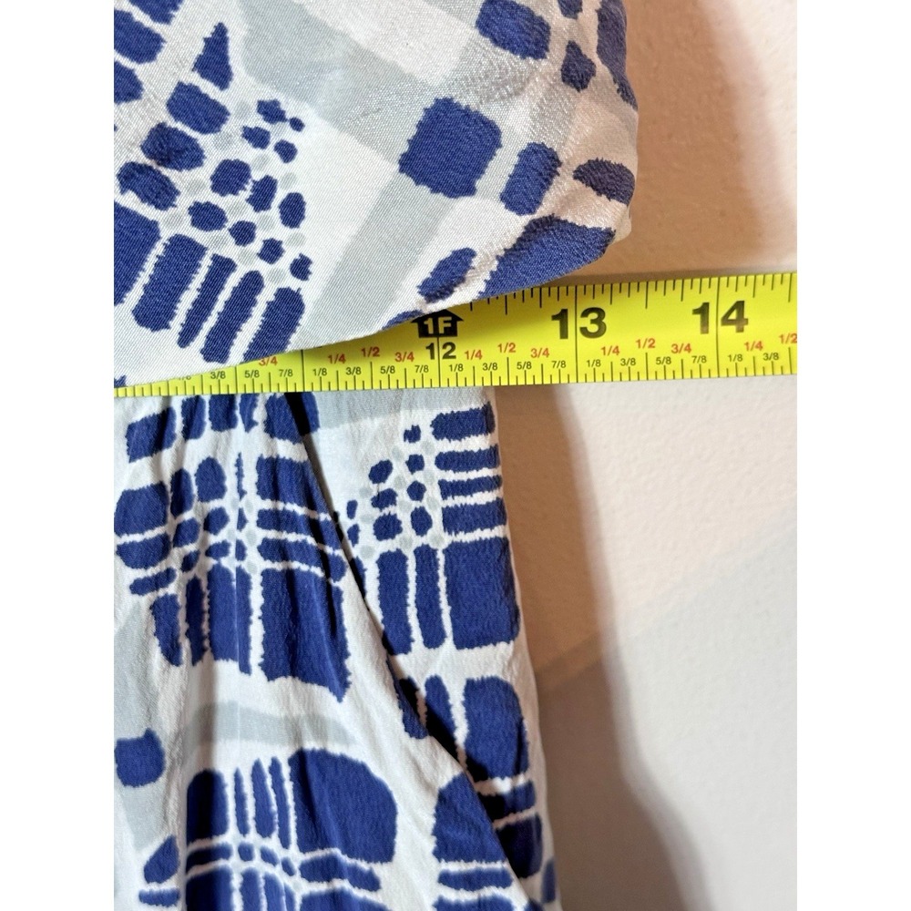 EVER By Nordstrom Romper Dress Large Blue White 100 Silk Romper Pockets Vacay L - Picture 14 of 14